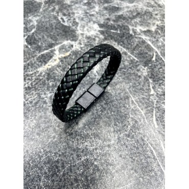 Black Örgü Deri Bileklik