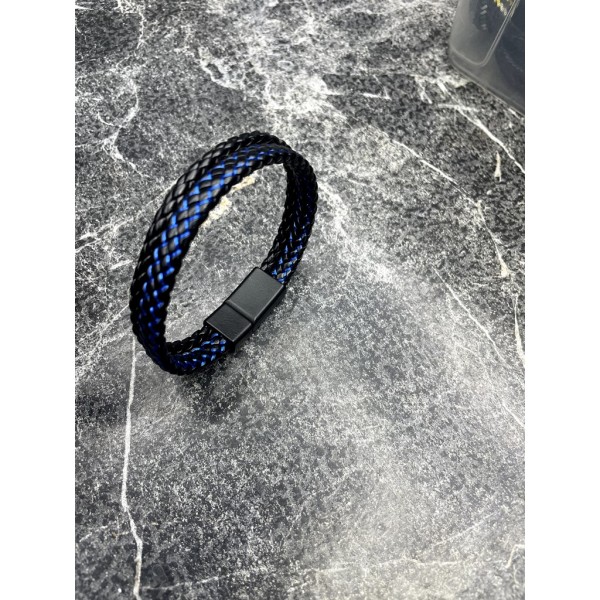 Black Blue Deri Bileklik