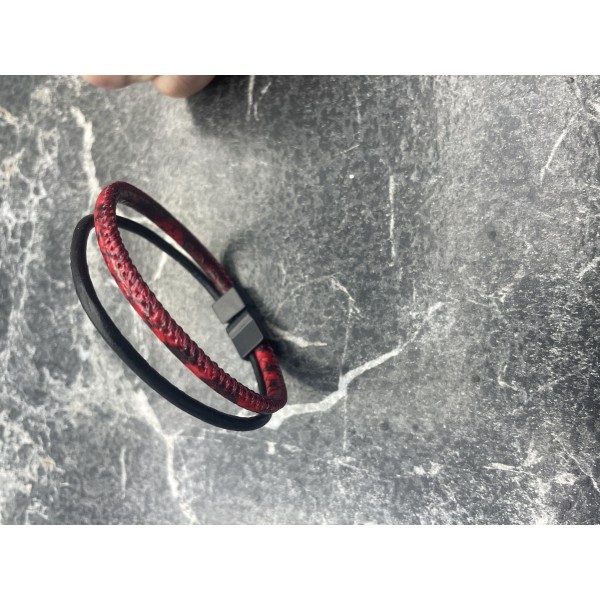 Black Red Deri Bileklik