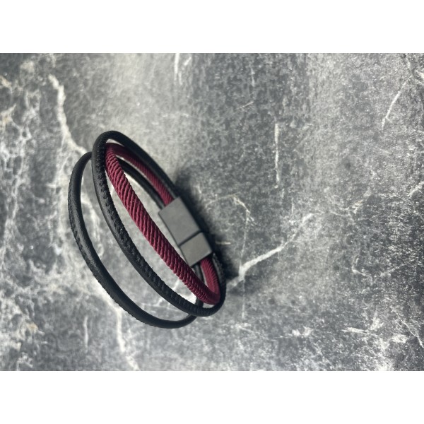 Black Red Deri Bileklik